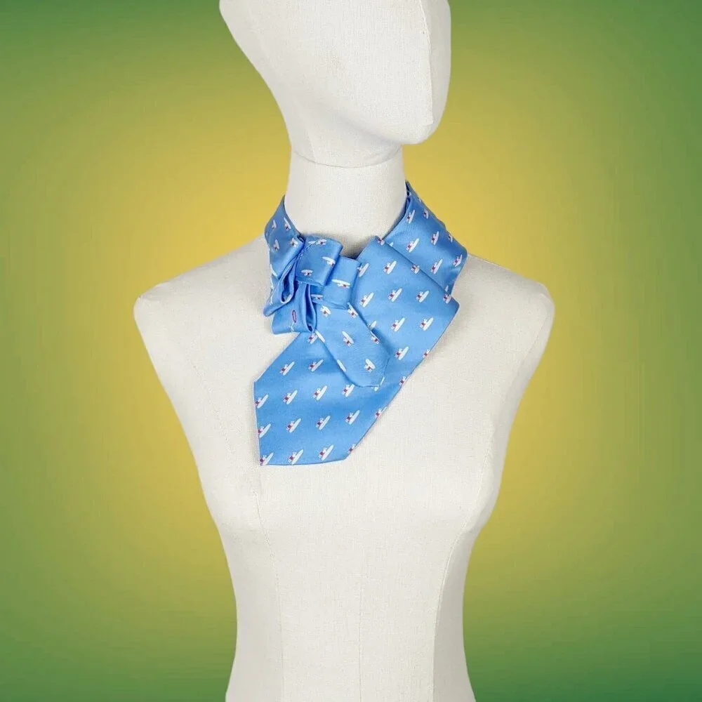Ogsplosh - Blue Summer Neck Tie Scarf - Women's Tie - Silk Ascot Scarf - NEW